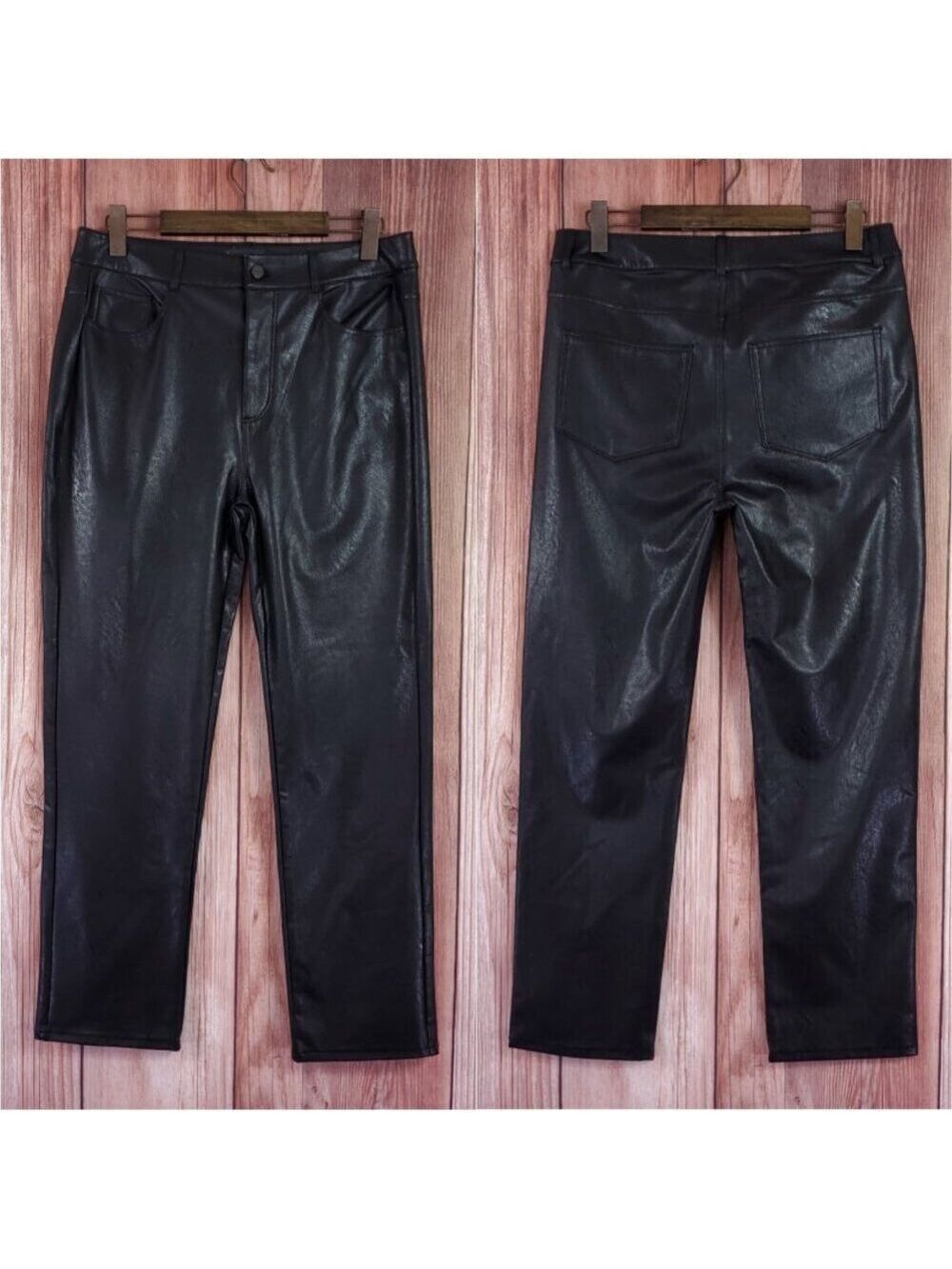 NWT Paige Womens Size 32 Stella Straight Faux leather Pants Black 7466J29-1086